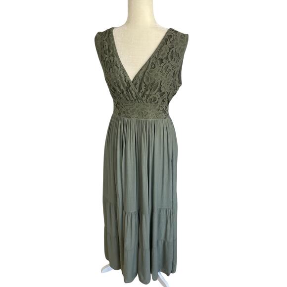 Tempo Paris Lace Crochet Fit & Flare Midi Dress Green Sz M/L Boho Romantic Chic - Picture 3 of 12
